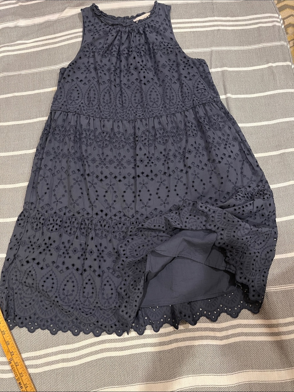 LOFT Navy Blue Eyelet Tiered Sleeveless Dress - Picture 10 of 11